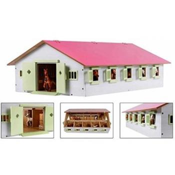 Van Manen Kids Globe Farming Granja Ecuestre con 9 establos, Caballo, cuadra de Madera con Techo Plegable