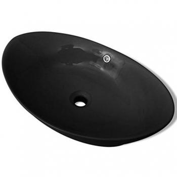vidaXL Lavabo Ovalado con Agujero de Grifo y Desbordamiento de Cerámica Negro