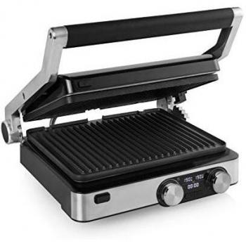 Princess 117310 Digital Grill Master Pro - Parrilla de mesa, 2 termostatos ajustables, panel de control digital, 2000 W, plateado y negro