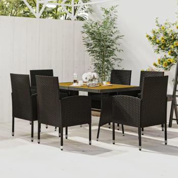 7-Piece Black Poly Rattan Outdoor Dining Set