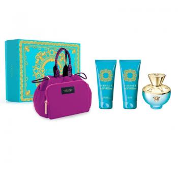 Versace Dylan Turquoise Eau de Toilette Gift Set with Shower Gel, Body Lotion, and Pink Bag