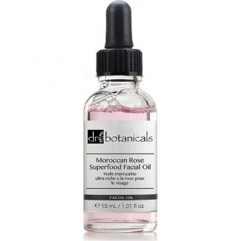 Dr Botanicals Moroccan Rose Superfood Facial Oil 15ml - Moisturizing facial oil enriched with Vitamin C and Hyaluronic Acid, designed for skin brightening, anti-aging, anti-wrinkle, and hydration suitable for all skin types