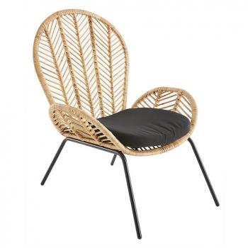 Sillón de ratán, tela y metal negro PEACOCK de Miliboo