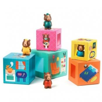 Djeco Cubos Apilables Topanihouse - Multicolor, incluye 10 cubos de cartón para apilar y jugar, con ilustraciones coloridas y diferentes tamaños que fomentan la coordinación y el desarrollo motor en niños