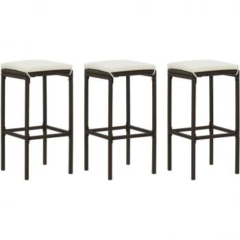 Taburetes de cocina con cojines 3 uds ratán sintético marrón