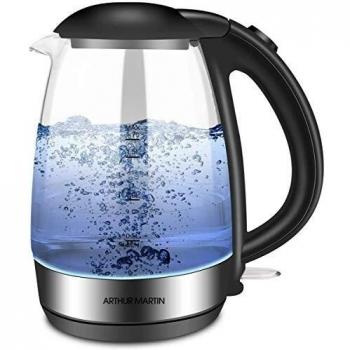 Arthur Martin AMP110 - Bouilloire électrique Sans Fil Verre Inox 1,7L - Protection contre surchauffe - Eclairage LED