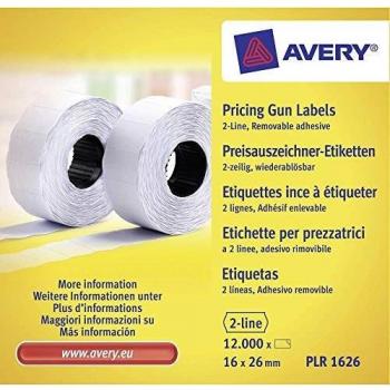 Avery PLR1626 - Etiquetas para etiquetadora de 2 líneas, 16 x 26 mm, blanco