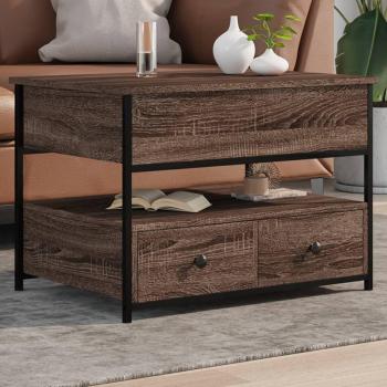 Mesa baja de madera de ingeniería marrón roble 70x50x50 cm con estructura de metal multicapa