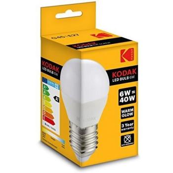 BOMBILLA KODAK LED ESFERICA G45 E27 480LM CALIDO 3000K 6W40W NO REGULABLE