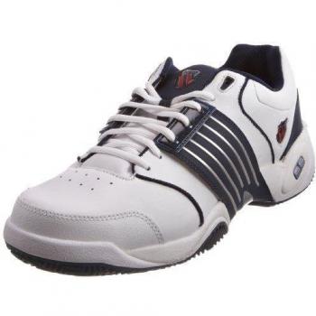 K-Swiss ACCOMPLISH LS~WHITE/NAVY~M 01805-109-M - Zapatillas de tenis de cuero para hombre, color blanco, talla 40