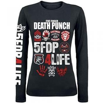 Five Finger Death Punch 4Life Mujer Camiseta Manga Larga Negro M, 100% algodón, Regular