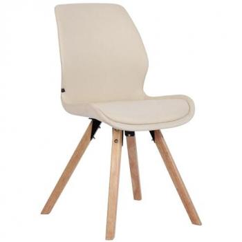 Silla de salón Luna con asiento acolchado crema, tela y base de madera