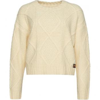 Jersey de punto trenzado grueso para mujer Superdry color crema, manga larga, casual