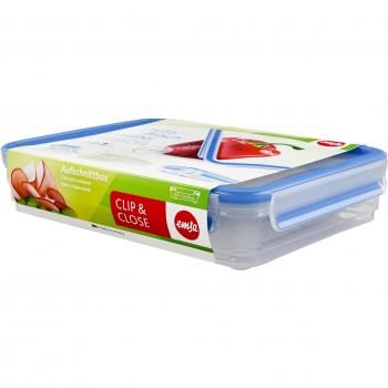 Emsa Clip & Close Conservador Hermético de Plástico Rectangular, Transparente y Azul, 1.65 L
