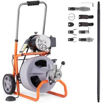 Máquina de limpieza de drenaje automática portátil 75 pies x 3/8 pulgadas, barrena de alta velocidad 1800 rpm