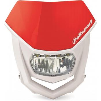 Faro delantero HALO de polipropileno con lámpara LED compatible con todos los modelos de motocross/enduro en color blanco/rojo