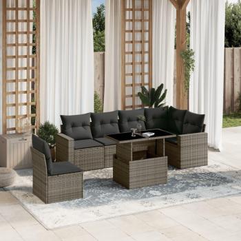 7-Piece Grey Poly Rattan Garden Sofa Set with Cushions