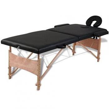 vidaXL Black Foldable Massage Table 2 Zones with Wooden Frame