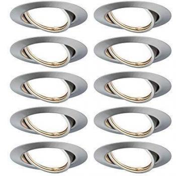 Juego de 10 Focos Empotrados LED Base GU10, Hierro Cepillado, Máx. 10W, Orientables, Redondos