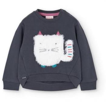 Sudadera de niña Boboli con dibujo frontal y cuello con botones automáticos, tipo fleece