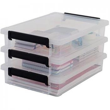 Iris Ohyama, lote de 3 cajas de almacenamiento para papel - Little Large Box - LLB-A4, plástico, transparente, 4L, 36,5 x 25 x 7 cm