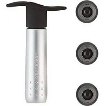 Le Creuset Bomba de vacío de metal y 3 tapones para vino, WA 137, Cromo satinado,59014013001825