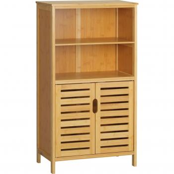 Armario Auxiliar de Baño de Bambú con 2 Puertas 2 Estantes Abiertos y Patas Elevadas 50x29x92 cm Natural