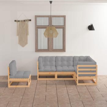 5-Piece Solid Pine Garden Lounge Set with Cushions