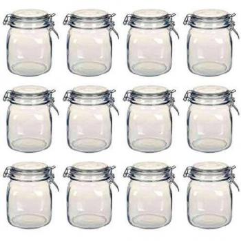 vidaXL 12 tarros de cristal con cierre de clip, 1 L