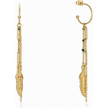 Pendientes Viceroy Kiss de acero Ip dorado con aro y pluma