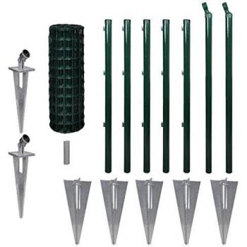 vidaXL Set de Euro-Valla con Estacas de Tierra Panel Vallado Cercado Jardín Patio Exterior Terraza Aire Libre Plantas Longitud 10 x 0,8 m Acero Verde