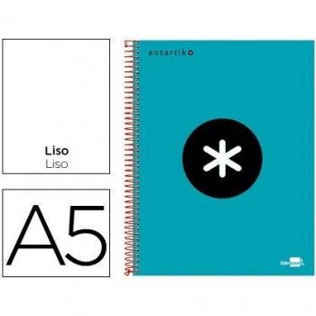 Cuaderno espiral liderpapel A5 micro antartik tapa forrada 120h 100gr liso con bandas 6 taladros color turquesa.