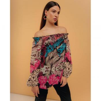 Niza - Blusa de mujer estampada con hombros caídos