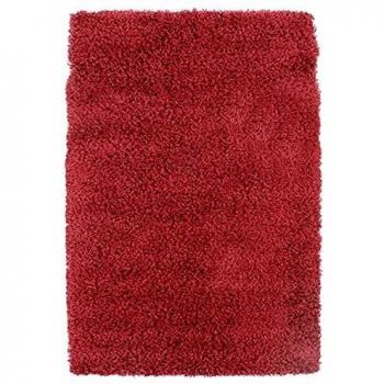 Tapis Shaggy Rojo 160 x 230 cm de Piel Suave y Brillante para Sala o Dormitorio