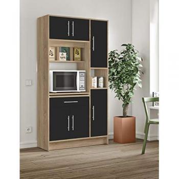 Aparador de cocina Louise - Mueble extensible, 5 puertas y 1 cajón, altura 180 cm, color negro y roble