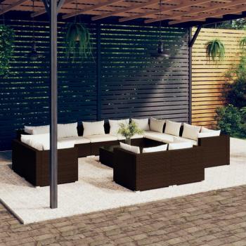Set de muebles de jardín 13 piezas con cojines en ratán sintético marrón