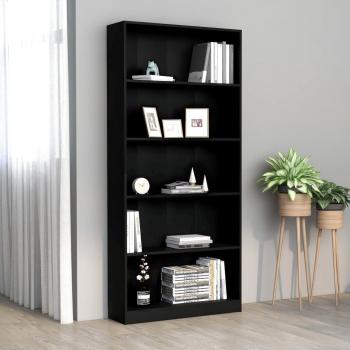Estantería negra de 5 estantes 80x24x175 cm Madera multicapa