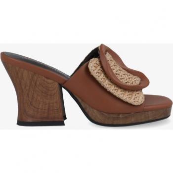 Noa Harmon - Sandalias de tacón con rafia bicolor y hebilla ovalada