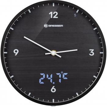 Reloj de pared BRESSER MyTime LEDsec negro con indicador de temperatura, silencioso, pantalla LED, diámetro de 24 cm
