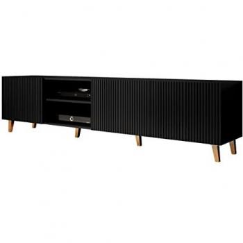 Mueble TV Charlotte H103, Negro, 4 Puertas, 201x52x40cm