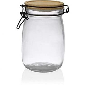 Bigbuy Cooking S3405152 Tarro de Cristal Transparente Bambú, 1 L, Bamboo