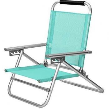Silla de Playa Plegable con Respaldo Ajustable, Azul y Silla de Playa Portátil con Respaldo 4 Niveles Ajustable, Con Apoyabrazos, Transpirable y Cómoda, Verde