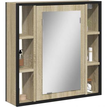 Mueble de baño con espejo de roble Sonoma 60x16x60 cm de múltiples capas marrón