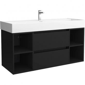 Mueble de baño Bequia con Lavabo Roma 120cm, incluye 2 coquetas centradas, medidas de lavabo 120x45x66 cm, acabado en color negro