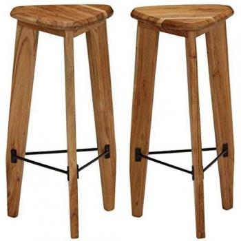 Rustic Tripod Style Solid Acacia Wood Bar Stools Set of 2