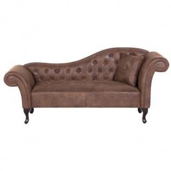 Chaise Longue Marrón Suede Sintético Acolchado Capitone Versión Derecha con Cojín Lattes