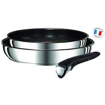 Tefal Ingenio Preference - Juego de 2 Sartenes + Mango extraíble: 2 Sartenes 22/26 cm, exterior acero inoxidable, mango intercambiable, sartenes antiadherentes, Thermospot, apto todo tipo cocinas