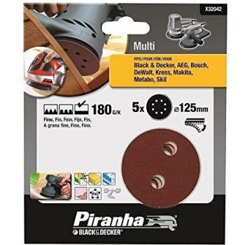 Black+Decker X32042-XJ - 5 Discos ø 125 mm. Para lijadora rotorbital. Madera, pintura, barniz, yeso, metal y plástico. Grano 180. Larga Duración.