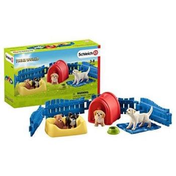Schleich Farm World Puppy Pen with Black Puppy Toy Figures