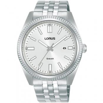 Reloj Hombre Lorus RH971QX9 - Reloj analógico, movimiento de cuarzo, caja de acero inoxidable, correa de cuero negra, resistencia al agua hasta 50 metros, esfera blanca con índices y manecillas